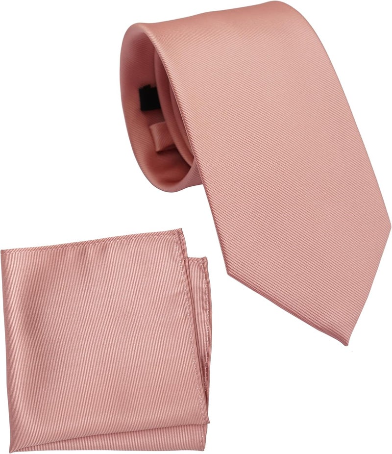 ZENXUS Regular Tie and Pocket Square for Men, Solid Color Necktie Set, 3.2 inch Standard Width - Image 1